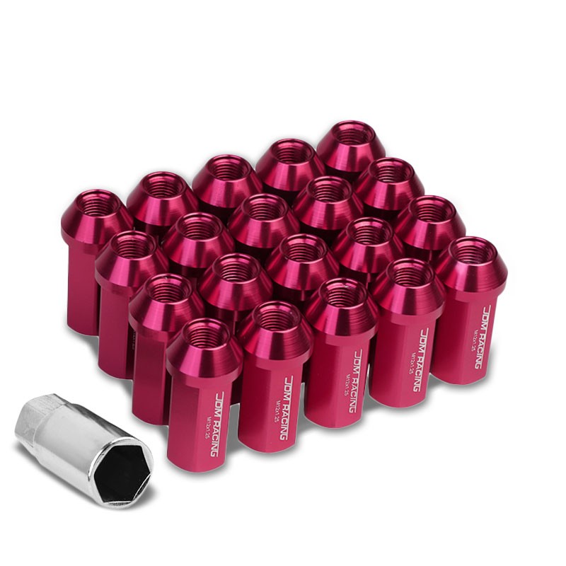 Pink Aluminum M12x1.25 50MM Hexagon Close End Acorn Tuner 20x Conical Lug Nuts-Accessories-BuildFastCar