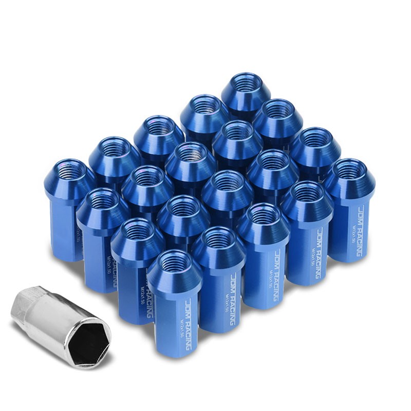 Blue Aluminum M12x1.50 50MM Hexagon Close End Acorn Tuner 20x Conical Lug Nuts-Accessories-BuildFastCar