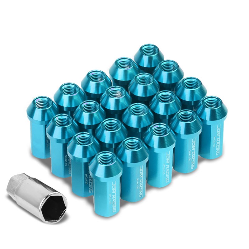 Light Blue Aluminum M12x1.50 50MM Hexagon Close Acorn Tuner 20x Conical Lug Nuts-Accessories-BuildFastCar