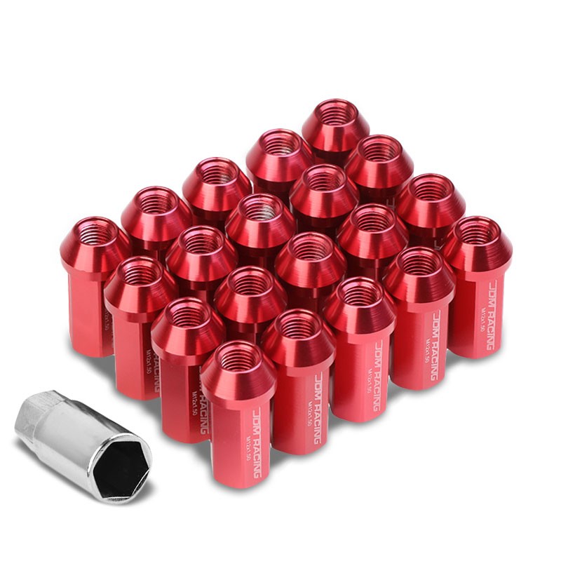 Red Aluminum M12x1.50 50MM Hexagon Close End Acorn Tuner 20x Conical Lug Nuts-Accessories-BuildFastCar