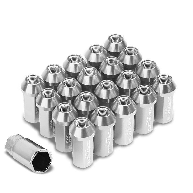 Silver Aluminum M12x1.50 50MM Hexagon Close End Acorn Tuner 20x Conical Lug Nuts-Accessories-BuildFastCar