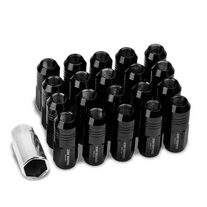 Black Aluminum M12x1.25 50MM Tall Close End Acorn Tuner 20x Conical Lug Nuts-Accessories-BuildFastCar