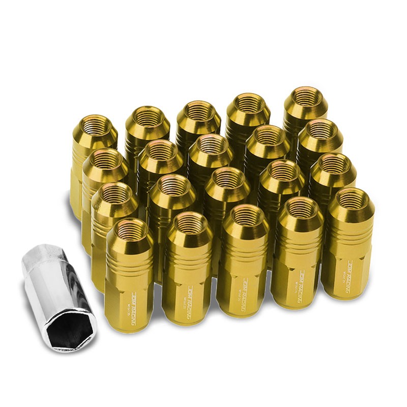 Gold Aluminum M12x1.25 50MM Tall Close End Acorn Tuner 20x Conical Lug Nuts-Accessories-BuildFastCar