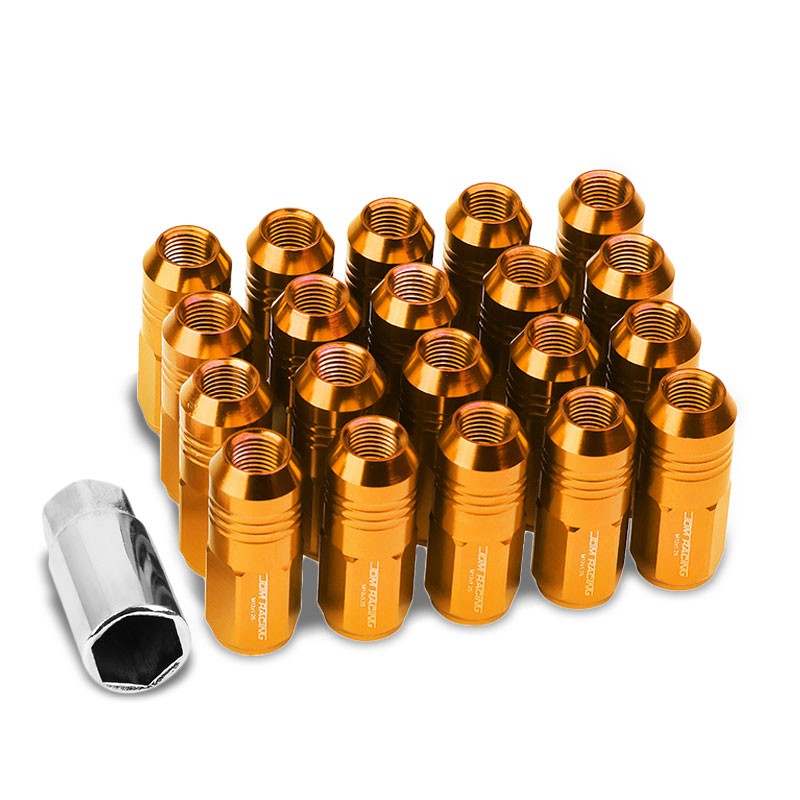 Orange Aluminum M12x1.25 50MM Tall Close End Acorn Tuner 20x Conical Lug Nuts-Accessories-BuildFastCar
