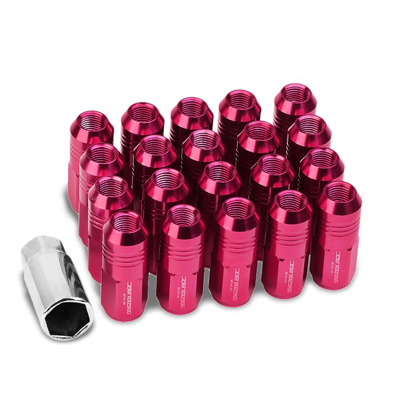 Pink Aluminum M12x1.25 50MM Tall Close End Acorn Tuner 20x Conical Lug Nuts-Accessories-BuildFastCar