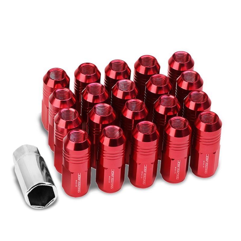 Red Aluminum M12x1.25 50MM Height Close End Acorn Tuner 20x Conical Lug Nuts-Accessories-BuildFastCar