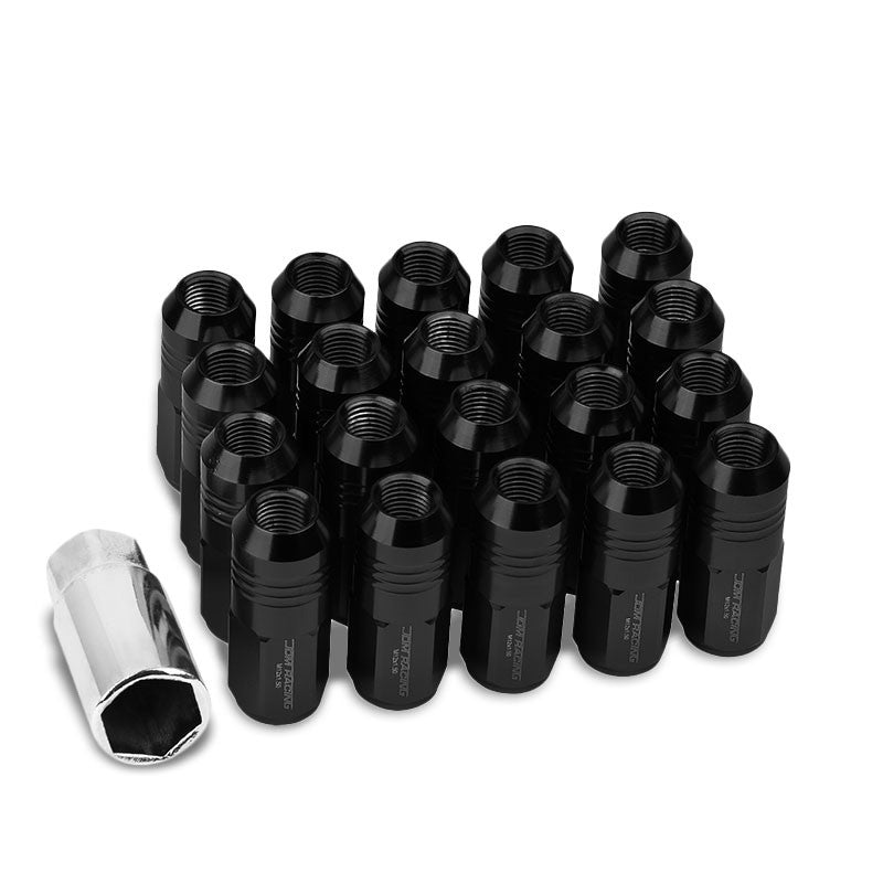 Black Aluminum M12x1.50 50MM Tall Close End Acorn Tuner 20x Conical Lug Nuts-Accessories-BuildFastCar