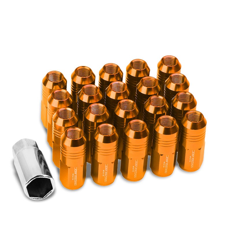 Orange Aluminum M12x1.50 50MM Tall Close End Acorn Tuner 20x Conical Lug Nuts-Accessories-BuildFastCar