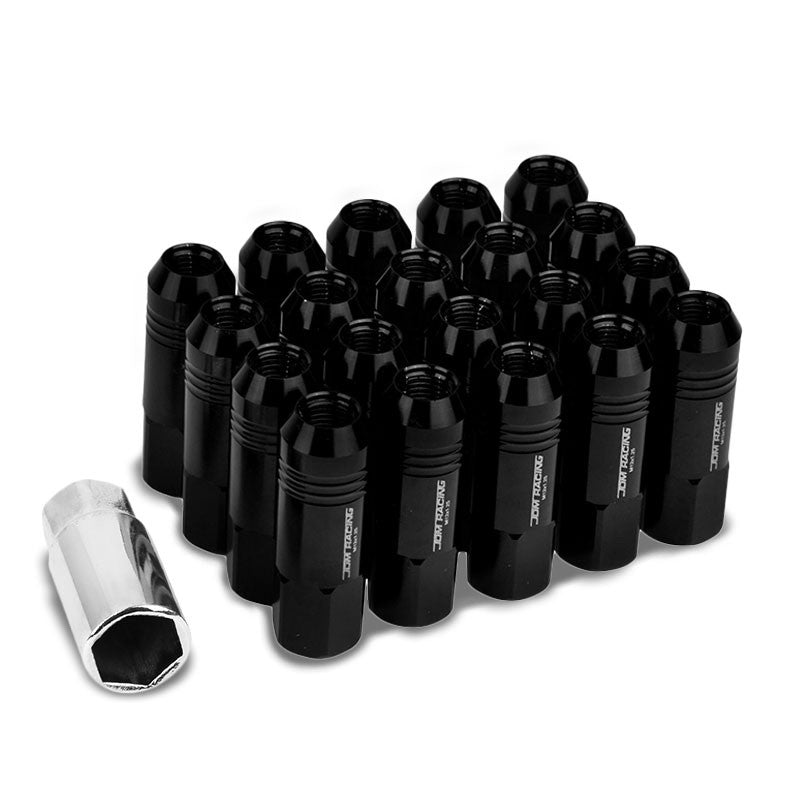 Black Aluminum M12x1.25 60MM Hexagon Open End Acorn Tuner 20x Conical Lug Nuts-Accessories-BuildFastCar
