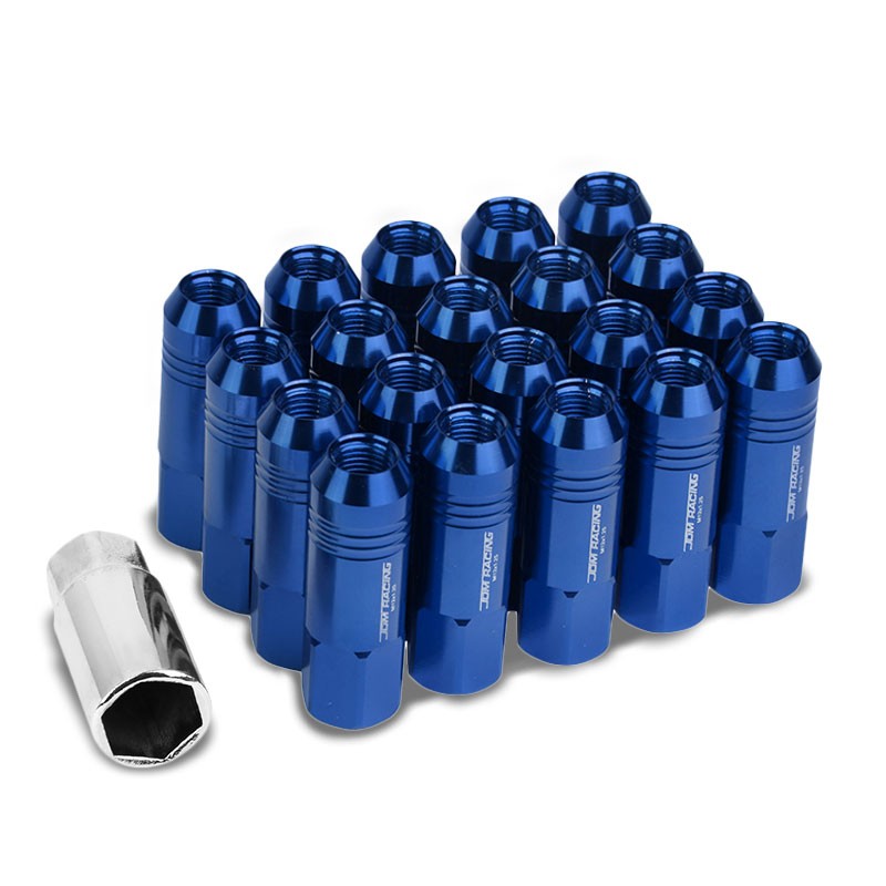 Blue Aluminum M12x1.25 60MM Hexagon Open End Acorn Tuner 20x Conical Lug Nuts-Accessories-BuildFastCar