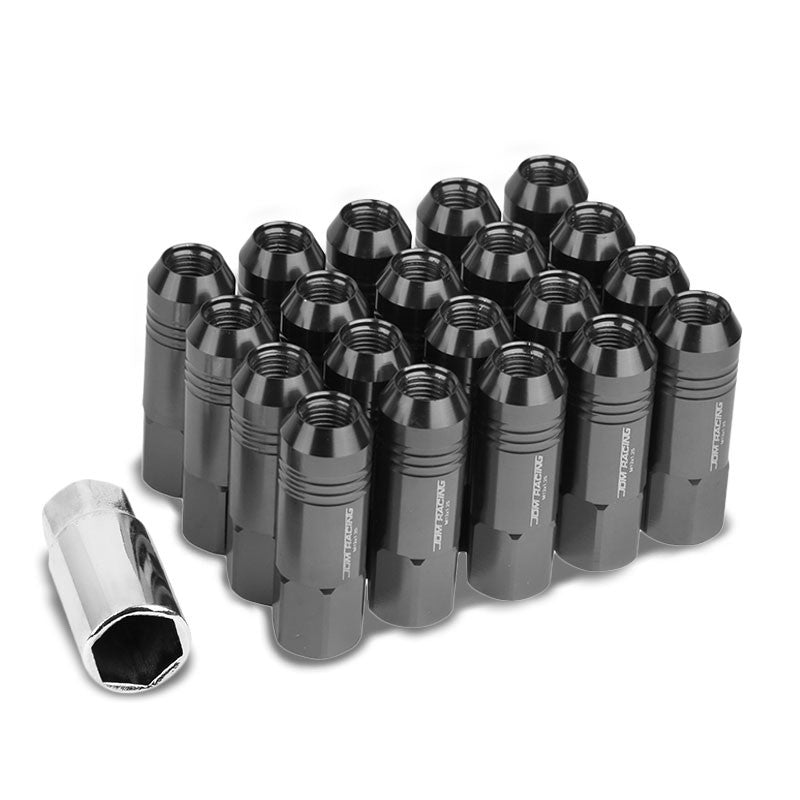 Gunmetal Aluminum M12x1.25 60MM Hexagon Open Acorn Tuner 20x Conical Lug Nuts-Accessories-BuildFastCar