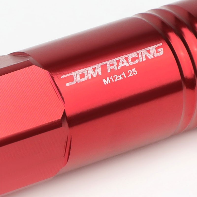 Red Aluminum M12x1.25 60MM Hexagon Open End Acorn Tuner 20x Conical Lug Nuts-Accessories-BuildFastCar