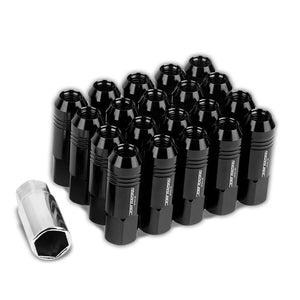 Black Aluminum M12x1.50 60MM Hexagon Open End Acorn Tuner 20x Conical Lug Nuts-Accessories-BuildFastCar