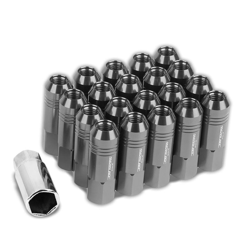 Gunmetal Aluminum M12x1.50 60MM Hexagon Open Acorn Tuner 20x Conical Lug Nuts-Accessories-BuildFastCar