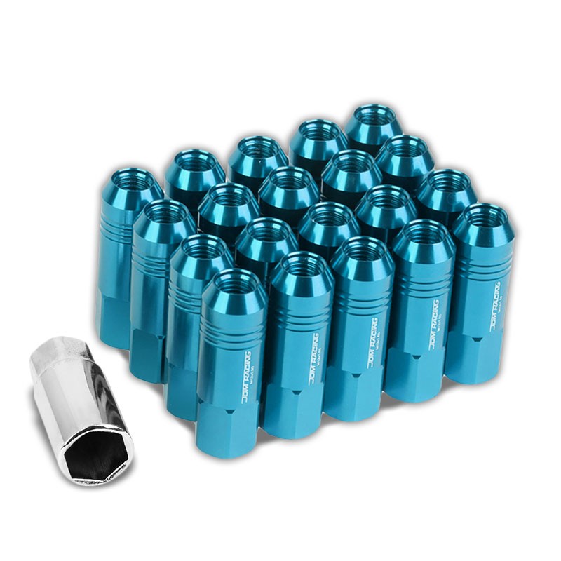 Light Blue Aluminum M12x1.50 60MM Hexagon Open Acorn Tuner 20x Conical Lug Nuts-Accessories-BuildFastCar