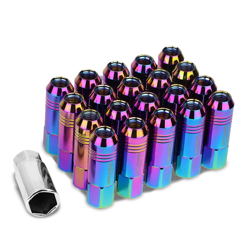 Neo Chrome Aluminum M12x1.50 60MM Hexagon Open Acorn Tuner 20x Conical Lug Nuts-Accessories-BuildFastCar