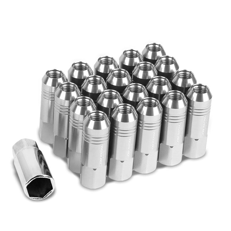 Silver Aluminum M12x1.50 60MM Hexagon Open End Acorn Tuner 20x Conical Lug Nuts-Accessories-BuildFastCar