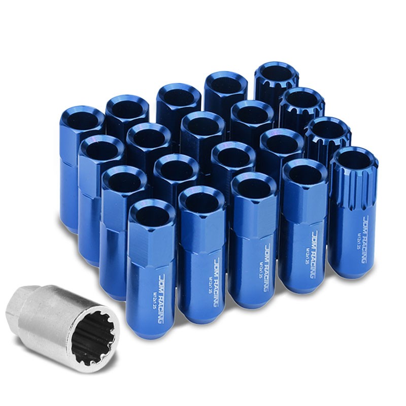 Blue Aluminum M12x1.25 Conical Open End Acorn Tuner 16x Lug Nuts+4 Lock Nuts-Accessories-BuildFastCar