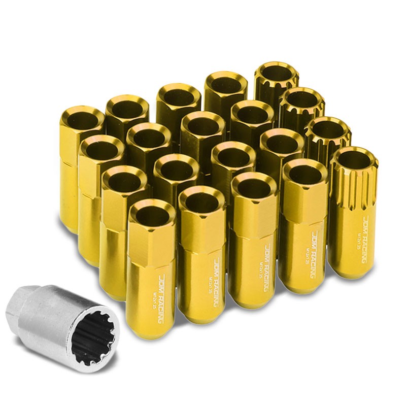 Gold Aluminum M12x1.25 Conical Open End Acorn Tuner 16x Lug Nuts+4 Lock Nuts-Accessories-BuildFastCar
