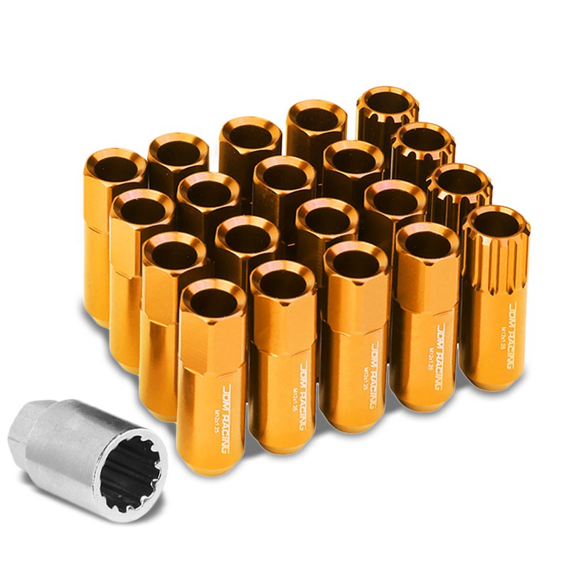 Orange Aluminum M12x1.25 Conical Open End Acorn Tuner 16x Lug Nuts+4 Lock Nuts-Accessories-BuildFastCar