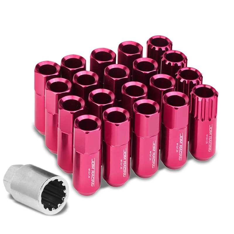 Pink Aluminum M12x1.25 Conical Open End Acorn Tuner 16x Lug Nuts+4 Lock Nuts-Accessories-BuildFastCar