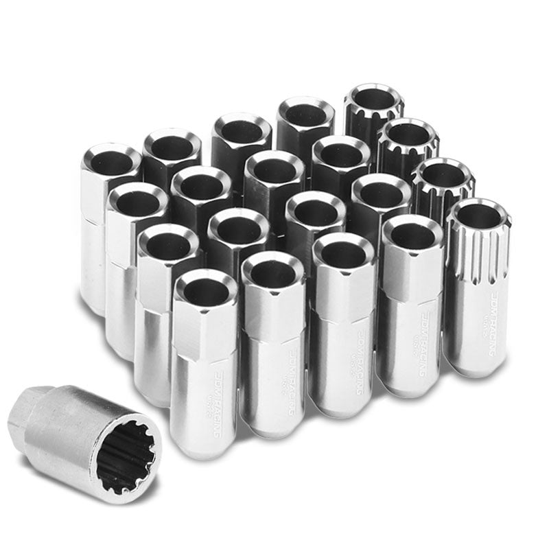 Silver Aluminum M12x1.25 Conical Open End Acorn Tuner 16x Lug Nuts+4 Lock Nuts-Accessories-BuildFastCar