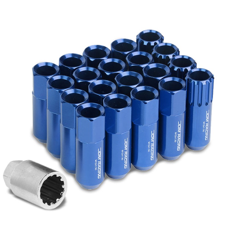 Blue Aluminum M12x1.50 Conical Open End Acorn Tuner 16x Lug Nuts+4 Lock Nuts-Accessories-BuildFastCar