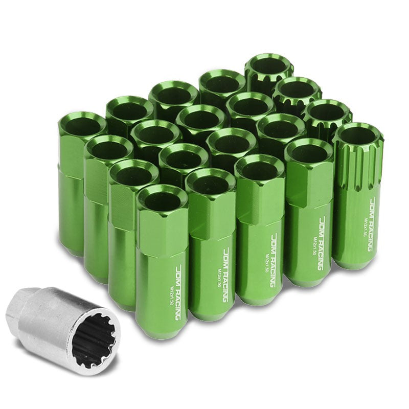 Green Aluminum M12x1.50 Conical Open End Acorn Tuner 16x Lug Nuts+4 Lock Nuts-Accessories-BuildFastCar