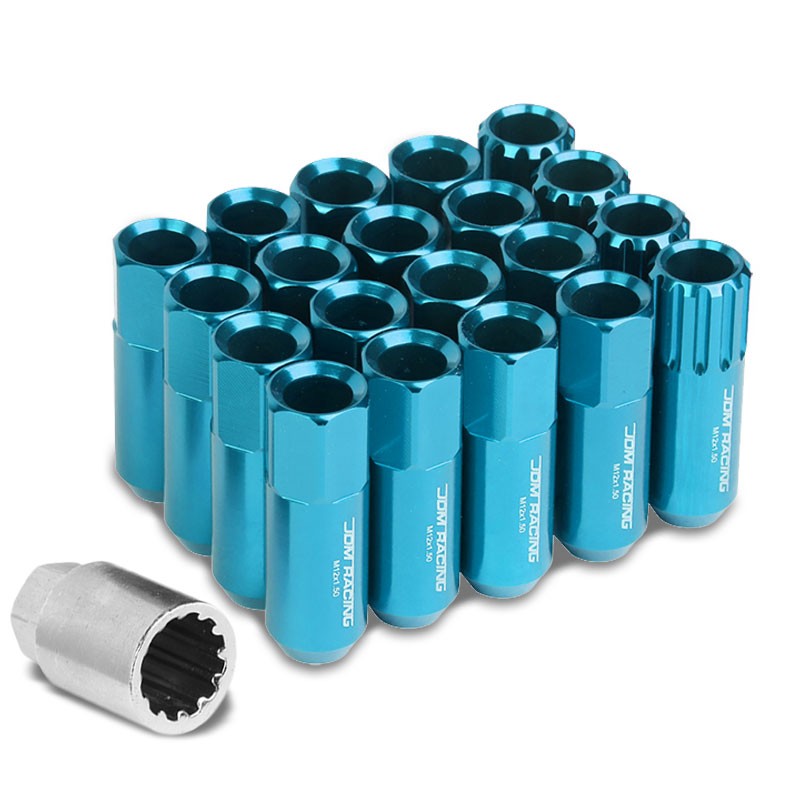 Light Blue Aluminum M12x1.50 Conical Open Acorn Tuner 16x Lug Nuts+4 Lock Nuts-Accessories-BuildFastCar