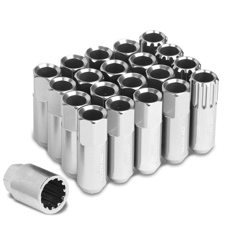 Silver Aluminum M12x1.50 Conical Open End Acorn Tuner 16x Lug Nuts+4 Lock Nuts-Accessories-BuildFastCar