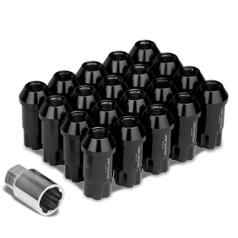 Black Aluminum M12x1.25 50MM Tall Open End Spline Acorn 20x Conical Lug Nuts-Accessories-BuildFastCar