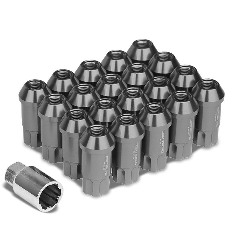 Gunmetal Aluminum M12x1.25 50MM Tall Open End Spline Acorn 20x Conical Lug Nuts-Accessories-BuildFastCar