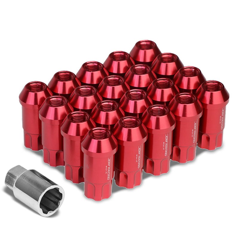 Red Aluminum M12x1.25 50MM Tall Open End Spline Acorn 20x Conical Wheel Lug Nuts-Accessories-BuildFastCar