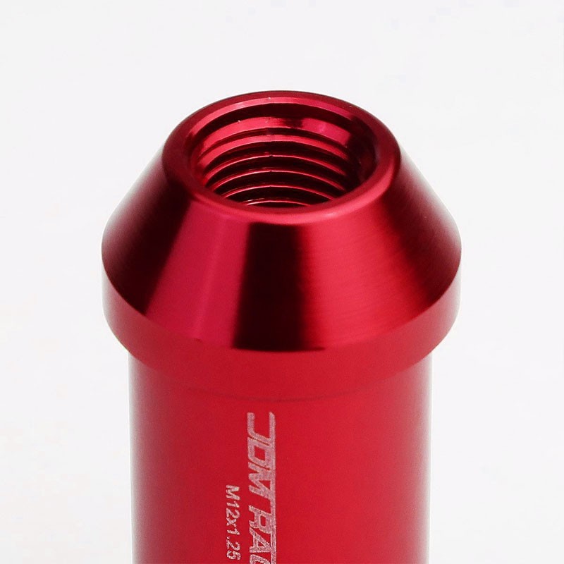 Red Aluminum M12x1.25 50MM Tall Open End Spline Acorn 20x Conical Wheel Lug Nuts-Accessories-BuildFastCar