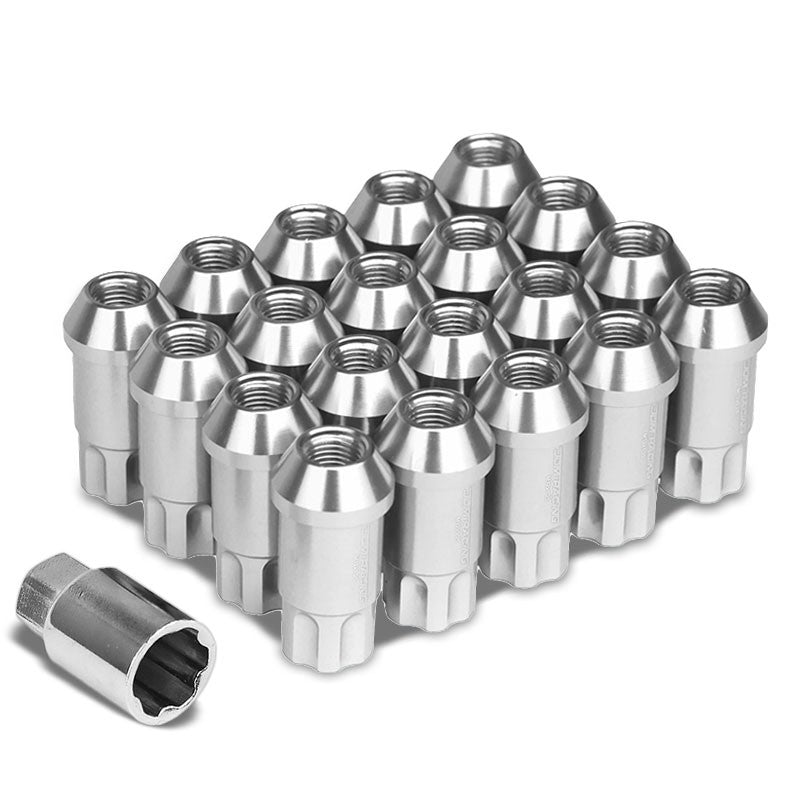Silver Aluminum M12x1.25 50MM Tall Open End Spline Acorn 20x Conical Lug Nuts-Accessories-BuildFastCar