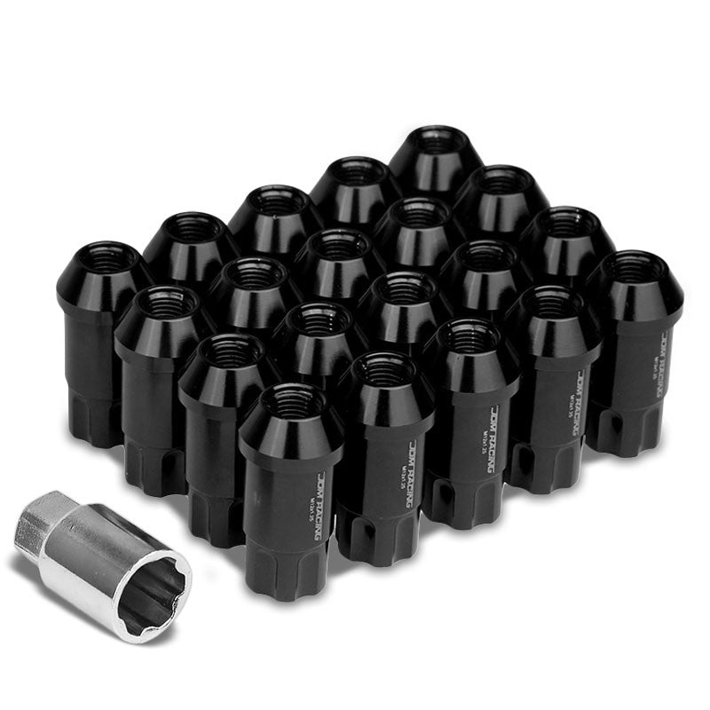 Black Aluminum M12x1.50 50MM Tall Open End Spline Acorn 20x Conical Lug Nuts-Accessories-BuildFastCar