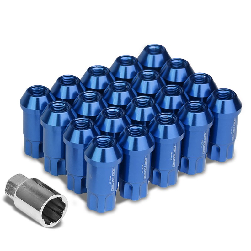 Blue Aluminum M12x1.50 50MM Tall Open End Spline Acorn 20x Conical Lug Nuts-Accessories-BuildFastCar