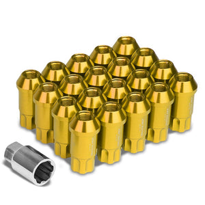 Gold Aluminum M12x1.50 50MM Tall Open End Spline Acorn 20x Conical Lug Nuts-Accessories-BuildFastCar