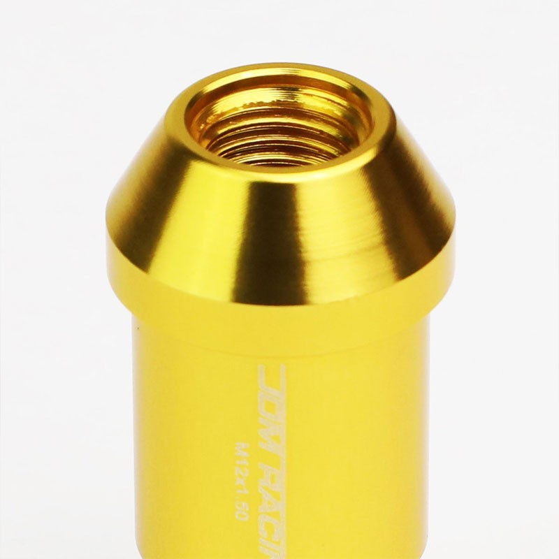 Gold Aluminum M12x1.50 50MM Tall Open End Spline Acorn 20x Conical Lug Nuts-Accessories-BuildFastCar