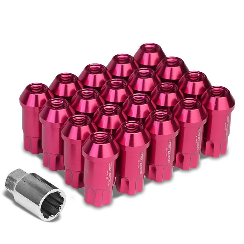 Pink Aluminum M12x1.50 50MM Tall Open End Spline Acorn 20x Conical Lug Nuts-Accessories-BuildFastCar
