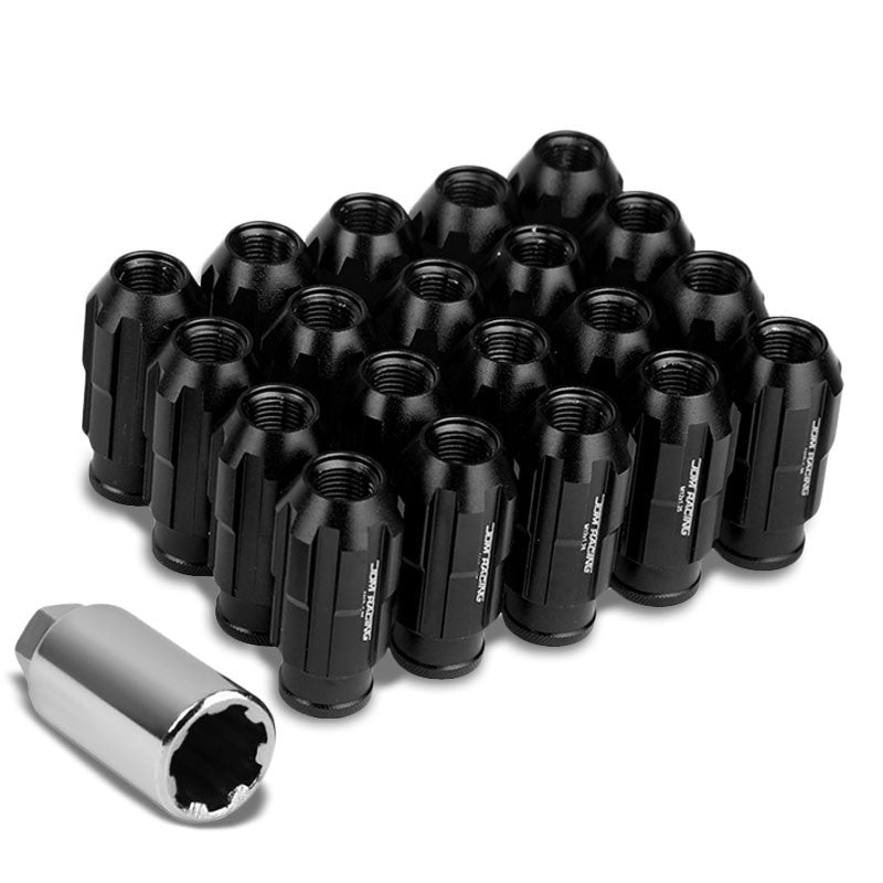 Black Aluminum M12x1.25 Open Rim End Spline Acorn Tuner 20x Conical Lug Nuts-Accessories-BuildFastCar