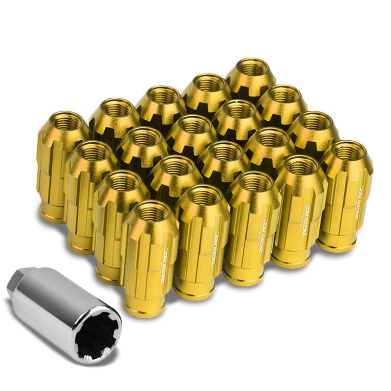 Gold Aluminum M12x1.25 Open Rim End Spline Acorn Tuner 20x Conical Lug Nuts-Accessories-BuildFastCar