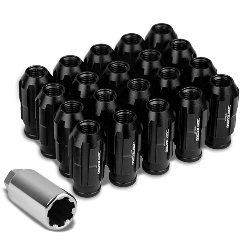 Black Aluminum M12x1.50 Open Rim End Spline Acorn Tuner 20x Conical Lug Nuts-Accessories-BuildFastCar