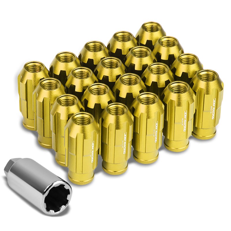 Gold Aluminum M12x1.50 Open Rim End Spline Acorn Tuner 20x Conical Lug Nuts-Accessories-BuildFastCar