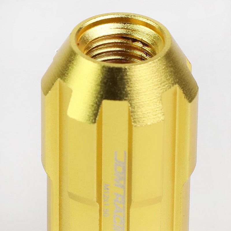 Gold Aluminum M12x1.50 Open Rim End Spline Acorn Tuner 20x Conical Lug Nuts-Accessories-BuildFastCar