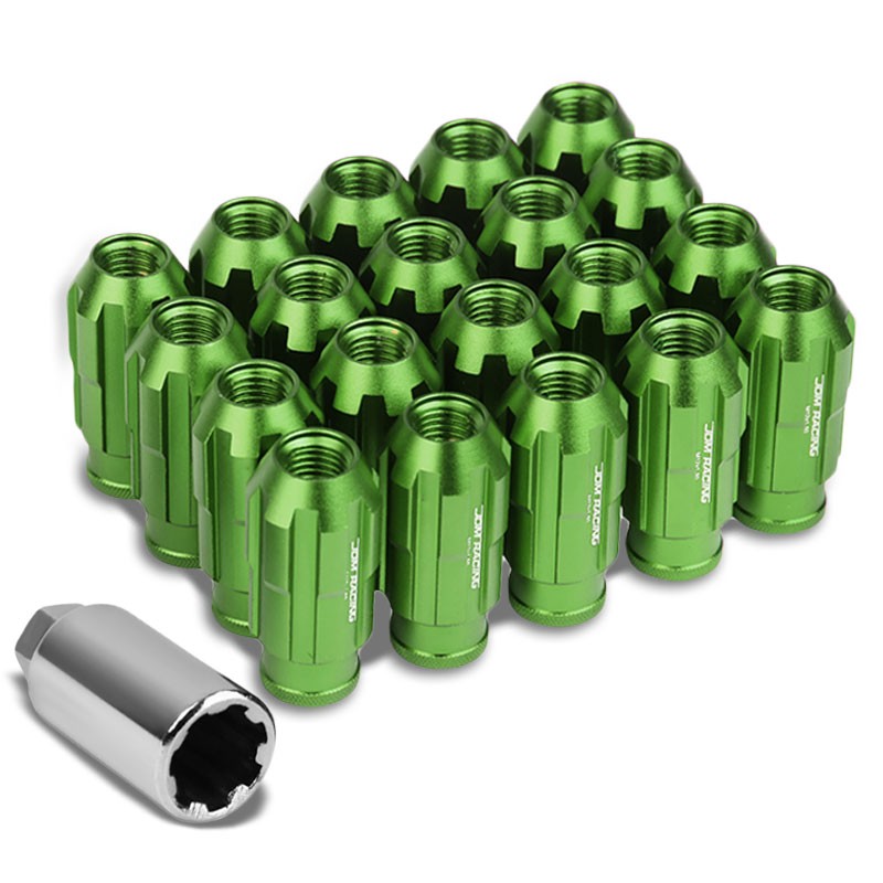 Green Aluminum M12x1.50 Open Rim End Spline Acorn Tuner 20x Conical Lug Nuts-Accessories-BuildFastCar