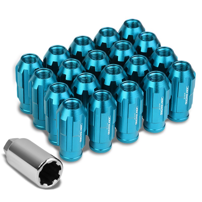 Light Blue Aluminum M12x1.50 Open Rim Spline Acorn Tuner 20x Conical Lug Nuts-Accessories-BuildFastCar