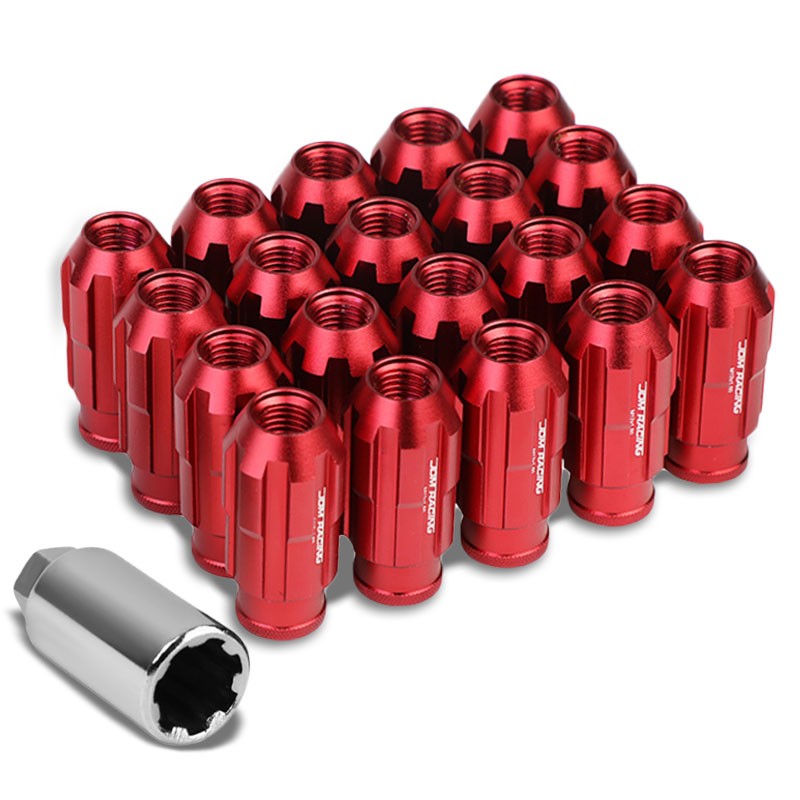 Red Aluminum M12x1.50 Open Knurl End Spline Acorn Tuner 20x Conical Lug Nuts-Accessories-BuildFastCar