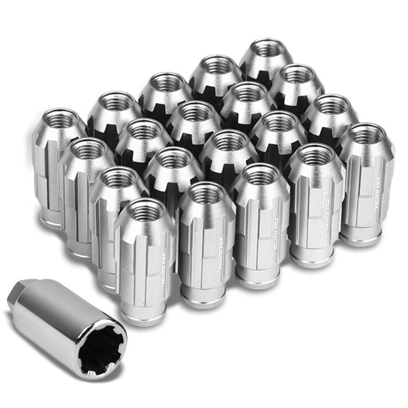 Silver Aluminum M12x1.50 Open Rim End Spline Acorn Tuner 20x Conical Lug Nuts-Accessories-BuildFastCar