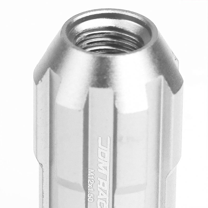 Silver Aluminum M12x1.50 Open Rim End Spline Acorn Tuner 20x Conical Lug Nuts-Accessories-BuildFastCar